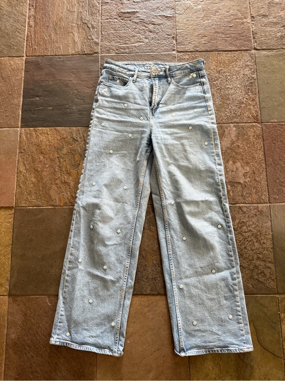 Old Navy Light Blue Wide-Leg Jeans with Daisy Embroidery